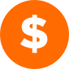 White dollar sign centered on an orange circular background.