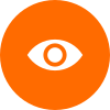 White eye icon centered on an orange circular background.