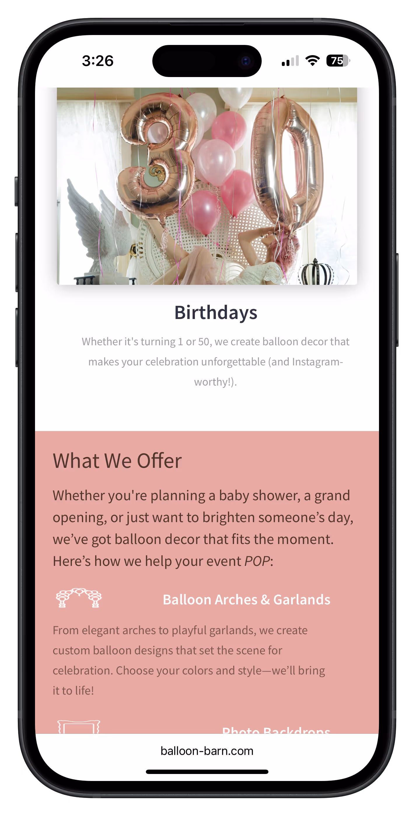 Balloon website mobile